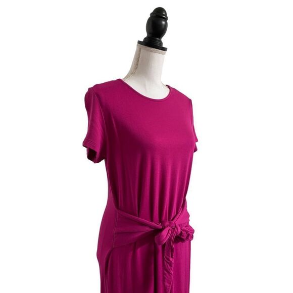 Time and Tru Tie Wrap Short Sleeve Sheath Dress Raspberry Purple Ladies Medium - Picture 2 of 4